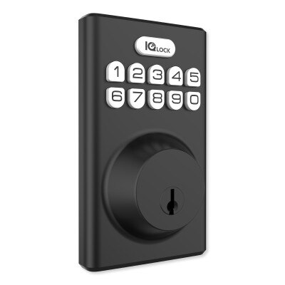 Qolsys IQ Lock-PG Push Button Deadbolt, Matte Black